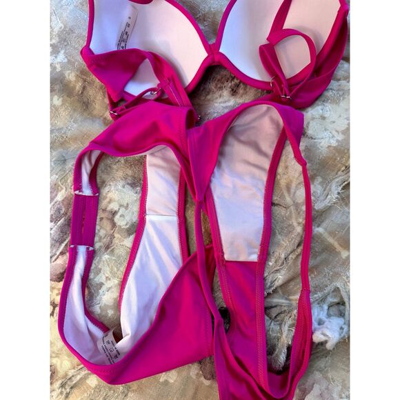 SHEIN Three Piece Swimsuit Hot Pink Bikini w Tanga and Thong Bottoms - Small - Picture 6 of 6